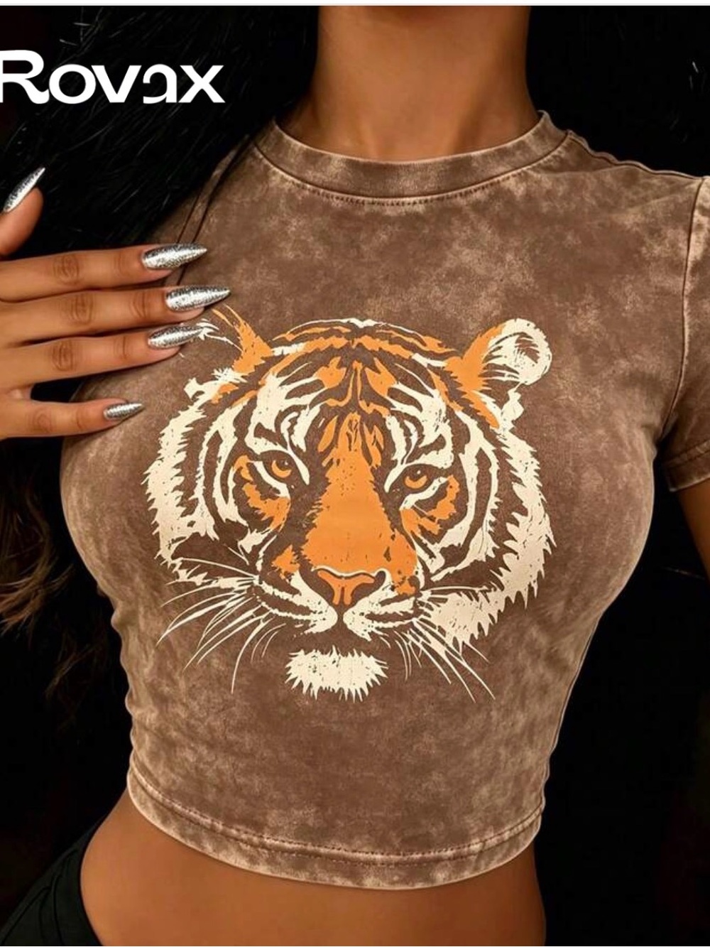 Brown Tiger Graphic Crop Tee